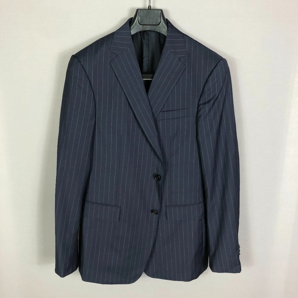 Z Zegna Men's Navy Stripe Solferino Notch Lapel Suit Jacket Size US 40R …